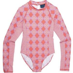 NWT CABANA LIFE Coral Geo Long Sleeve Unisuit One Piece Swimsuit UPF 50+ Size 4